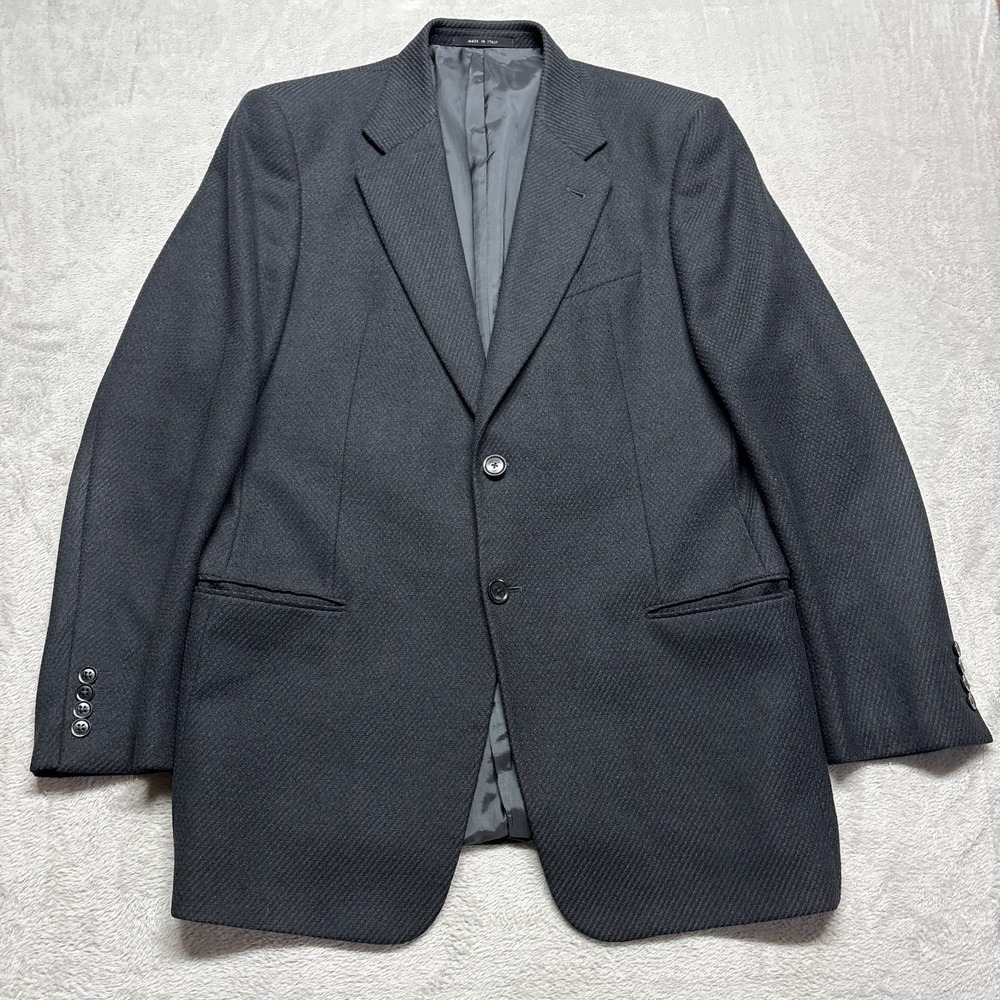 Armani Collezioni Men's Black Gray Textured Stripe Blazer Suit Jacket 42L Wool